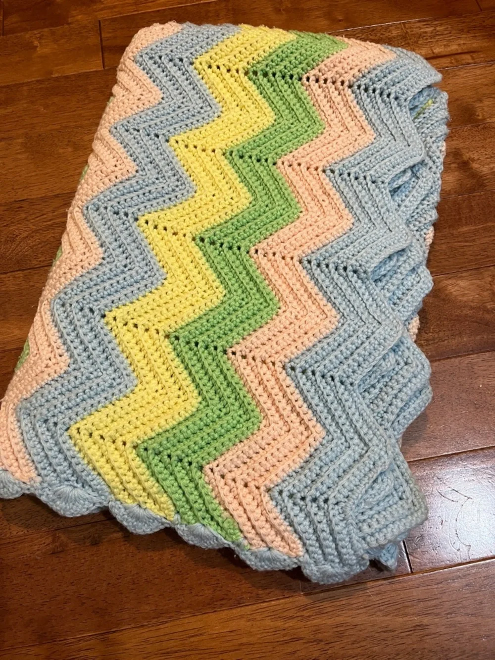 Handmade Chevron Crochet Blanket in Pastel Colors 60 x 40 inches
